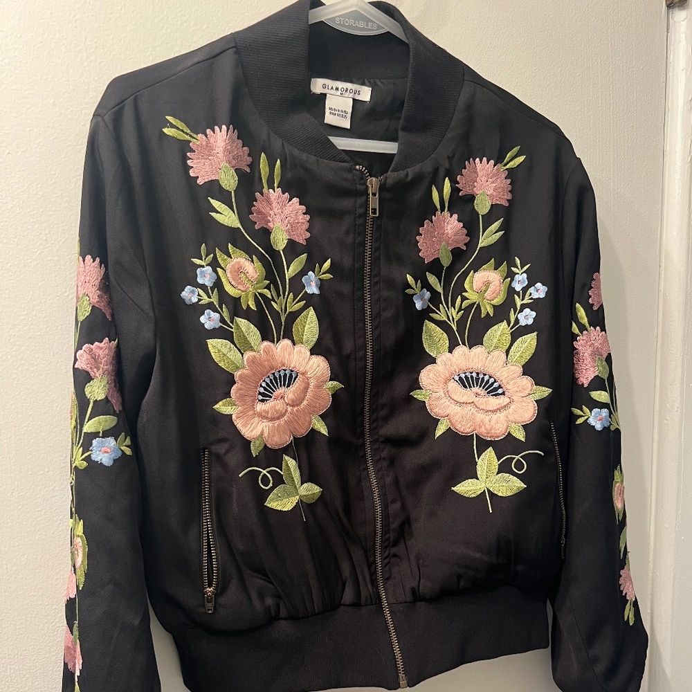 Silky embroidered bomber jacket